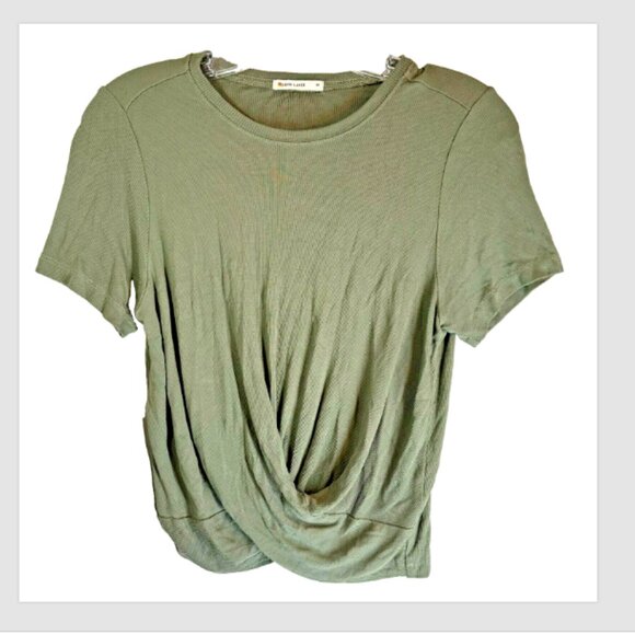 Marine Layer Womens Top M Green Lexi 10216 Twist Front Shirt Stretch Casual - Picture 1 of 10
